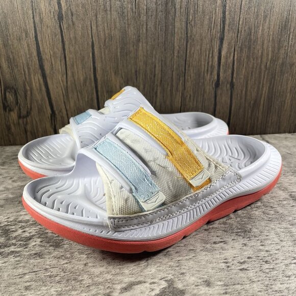 Hoka One One Ora Luxe Recovery Slide Sandals White Camellia US Women’s 7 - Picture 2 of 9